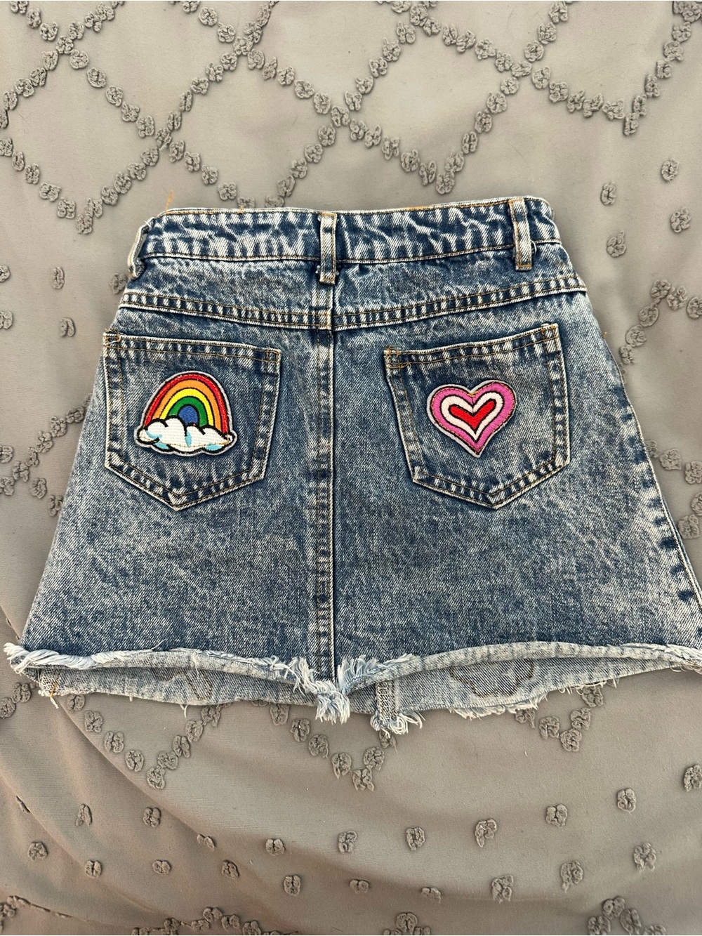 Lola + The Boys Denim A-Line Skirt with Colorful Patchwork - Picture 5 of 5